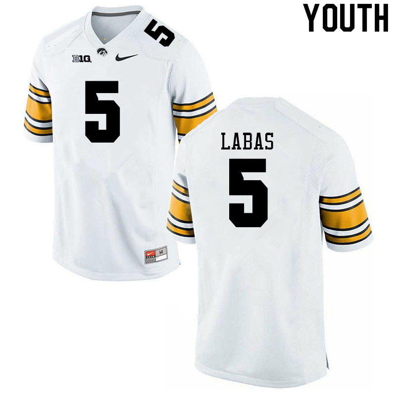 Youth #5 Joey Labas Iowa Hawkeyes College Football Jerseys Sale-White - Click Image to Close